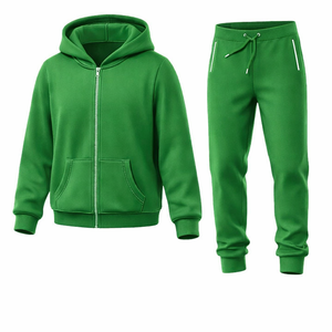 Ensemble de survêtement de sport pour homme, vert uni imprimé, sweat à capuche et pantalon de jogging en molleton respirant, vêtements de sport pour l'entraînement, logo personnalisé - Product Image 2