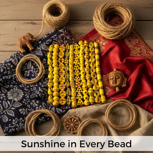 EXCEL EXPORTS Perles en verre soufflé à la main jaunes |   Fil de 8 pouces |   Designs artistiques inspirés de Murano |   Forme et motif uniques - Product Image 3