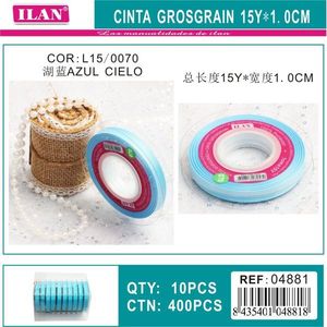 Ruban gros-grain Ilan 15Y 1,0 cm bleu ciel pour artisanat et emballage cadeau - Product Image 3