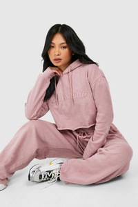 Wholesale Cotton/Polyester Fleece Cropped Winter Hoodie Women Front Custom <b>Distressed</b> Embroidery Eco-Friendly Breathable Quick - Product Image 4