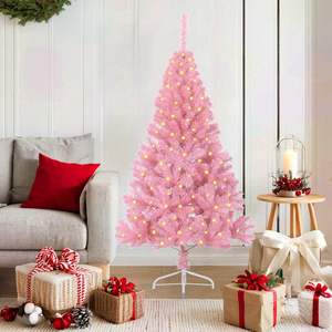 Sapin de Noël artificiel pré-éclairé de 59,06 pouces en PVC rose - pour décorations festives - Product Image 1