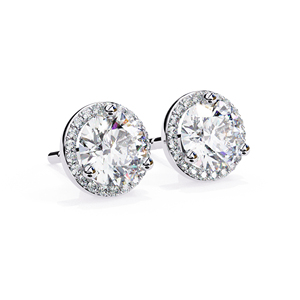 Round Cut Moissanite Halo Stud <b>Earrings</b> 6.25mm Center with 1.00mm 42 Side Stones VVS Moissanite Diamond <b>Earrings</b> 10K Solid Gold - Product Image 4
