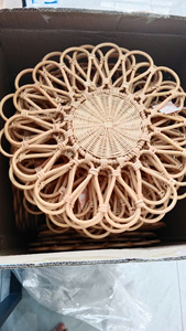 Assiette de service en rotin de style vintage |   Set de table tissé pour porte-bougie et décoration de centre de table - Product Image 4