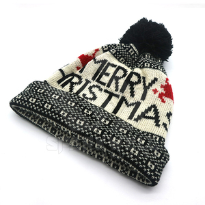 SPARKWELL INDUSTRY Bonnet tricoté unisexe Joyeux Noël Noir Blanc Rouge Hiver Chaud Décontracté Adulte 100% Polyester - Product Image 1