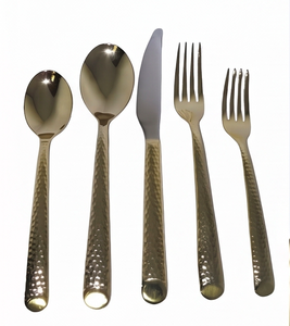 Ensemble de couverts plaqués or martelés, 5 pièces, design moderne, résistant à la rouille, pour mariage et usage domestique - Product Image 1