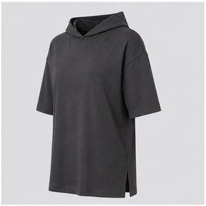 Womens <b>Charcoal</b> Hooded Neck Elbow Sleeve Relaxed Fit <b>T</b> <b>Shirt</b> WTS-0105 - Product Image 3