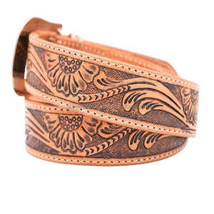 Ceinture en cuir argentin de qualité supérieure, style western, avec motif floral et boucle en laiton gravée. - Product Image 5