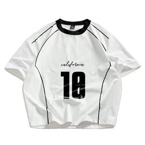 T-shirt de football américain OEM Streetwear, nouveau style avec passepoil, 100% polyester 240GSM, col rond, logo personnalisé, coupe ample à épaules tombantes - Product Image 1