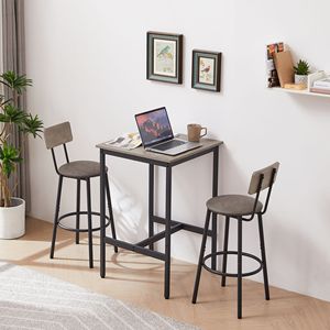 Ensemble de table de bar grise 23,62 L x 23,62 P x 35,43 H avec 2 sièges et tabourets à dossier souple en PU pour usage domestique ou commercial - Product Image 3