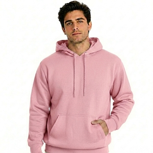 <b>Men's</b> <b>Pink</b> Oversized Eco-Friendly Anti-shrink Hooded <b>Sweatshirt</b> Solid Color Casual Cotton French Terry Autumn Wear - Product Image 1