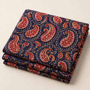 Tissu en coton bleu marine à motif floral cachemire imprimé à la main pour robe, kurta, couture, artisanat, textile de maison, vêtements, vente en gros - Product Image 3