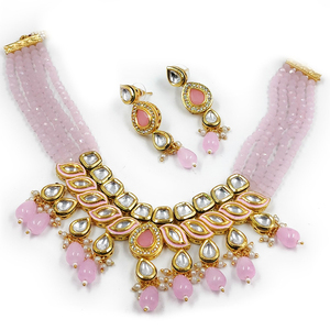 Ensemble de collier de mariée traditionnel plaqué or avec pierres Kundan et perles pour femmes, pour réceptions de mariage et occasions festives - Product Image 3