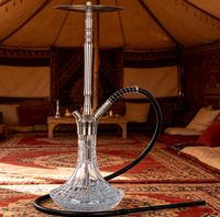 Chicha en acier inoxydable avec base en verre argenté, grande taille, avec plusieurs sorties de fumée