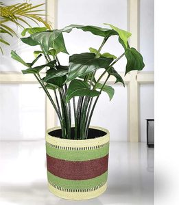 Handwoven Striped Jute <b>Basket</b> - Product Image 2