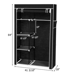 Armadio Portatile Pieghevole da 64 Pollici, Organizzatore in Tessuto Nero con Ripiani per Scarpe e Borse - Product Image 1