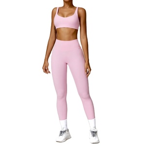 Nuevo conjunto de Yoga 2 uds mujeres gimnasio manga larga ropa deportiva sin costuras ropa de entrenamiento - Product Image 5