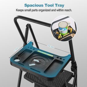 Lightweight Portable Steel Folding <b>Step</b> <b>Stool</b> with Anti-Slip Bandwidth Pedals & Tool Trays for Kitchen Use - Product Image 2