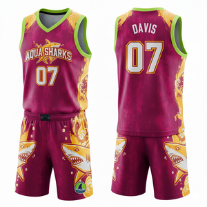 Ensemble d'uniformes de basketball unisexe en polyester à col en V pour adultes, avec ourlet évasé, maillot et short personnalisés par sublimation, vêtements de sport d'équipe respirants - Product Image 4