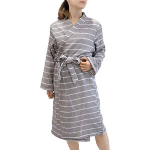 [Venta al por mayor] HIORIE 100% algodón rayas gasa toalla Albornoz mujer ropa de dormir Kimono pijama salón transpirable secado rápido - Product Image 1