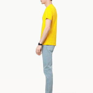 T-shirt pour homme, col rond, couleur jaune, coton doux, manches courtes, décontracté, léger, respirant, t-shirts de fitness d'été - Product Image 6