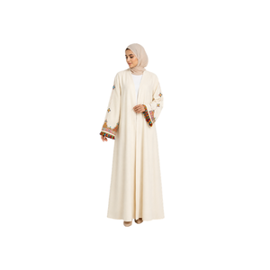 Black Floor Length Abaya With Embroidered Sleeves V-Neck Long Sleeve Modest Muslim Women's Daily Wear <b>Dress</b> Middle East Style - Product Image 4