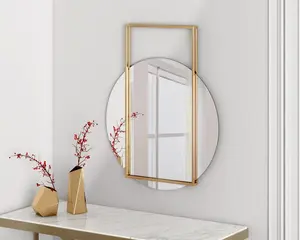 Luxo pêndulo ouro aço inoxidável espelho decorativo quadro aberto bronze parede circular espelho