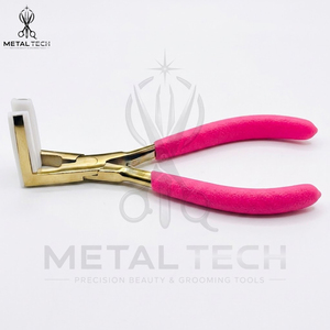 Pince à extensions capillaires en titane doré, corps en acier inoxydable, mâchoires en silicone blanc, poignées roses, pince de pose d'extensions adhésives - Product Image 3