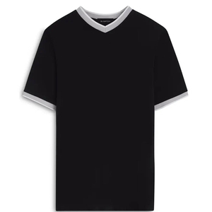 T-shirt formel pour homme à col en V, style tendance, manches longues, 100% coton, brodé, tricoté, respirant, sur mesure - Product Image 1