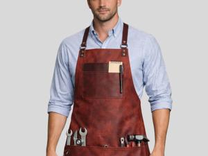 Tablier en cuir véritable de qualité supérieure pour la cuisine, le barbecue et le travail en cuisine, avec logo personnalisé, bretelles réglables, fournisseur en gros LPN-0251 - Product Image 4