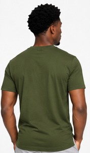 T-shirt en coton vert olive pour homme, manches courtes, col rond, coupe classique, couleur unie, style jersey tricoté - Product Image 3