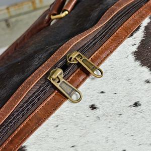 Bolsa de Viaje de Cuero Vacuno con Asas Marrones, Cierre de Cremallera, Gran Capacidad, Bolsa de Fin de Semana - Product Image 5