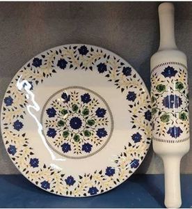ABK IMPEX Tabla de Amasar Ecológica de Mármol Blanco con Diseño Floral, Rodillo Chakla, Tabla para Repostería, Esmaltada, para Hacer Roti, Directo de India - Product Image 1