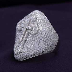 Luxury Iced Out Cross <b>Ring</b> VVS Moissanite Diamond 925 Sterling <b>Silver</b> Hip Hop Statement Pinky <b>Ring</b> for <b>Men</b> Women USA - Product Image 3