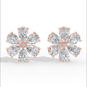 Charming Pear Cut Diamond Floral Cluster <b>Studs</b> 14K Gold Luxury <b>Fine</b> Jewelry Wholesale Supplier <b>Earrings</b> - Product Image 4