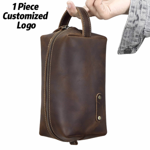 First Layer Cowhide <b>Toiletry</b> Travel <b>Storage</b> Bag Personalized Dopp Kit Custom Logo Genuine Leather Men Clutch Bag. - Product Image 5