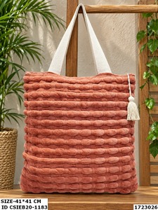 Bohemian Woven Tote <b>Bag</b> With Tassel Decoration Two <b>Straps</b> Open <b>Shoulder</b> <b>Bag</b> For Shopping All Seasons handmade textured fabric - Product Image 2