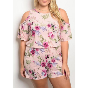 Mono Corto sin Tirantes con Estampado Floral de Talla Grande, Manga Corta, Cintura Ajustable con Lazo, Tejido Transpirable, Elástico y Suave para Mujer - Product Image 4