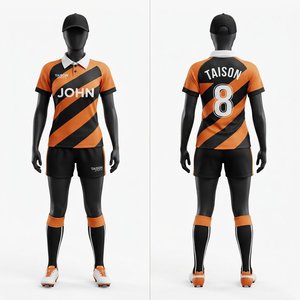 Premium Mesh Polyester <b>Rugby</b> Uniform Men Breathable Quick Dry Orange <b>Black</b> Heat-Transfer Printed Custom Team Jersey <b>Shorts</b> Set - Product Image 1