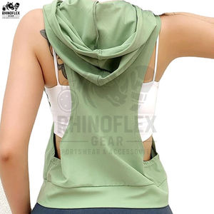 Camiseta sin mangas con capucha para mujer al por mayor, con espalda abierta, para gimnasio, top deportivo con capucha para mujer - Product Image 3