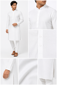Mens White Raw Silk Kurta Stand Collar Ethnic Casual Shirt Fashionable Traditional Festive Wear <b>Tunic</b> Top Supplier - Product Image 3