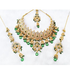 Indian Royal Copper Zircon Gold Plated Vintage Bridal Jewelry Set Flower Design Women Wedding Party Traditional Elegance Regal - Product Image 1