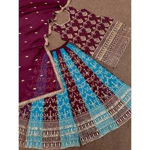 Mujer Marca HK Púrpura Talla M Hermoso Top Plazzo Dupatta Set con Bordado y Lentejuelas Trabajo - Product Image 5