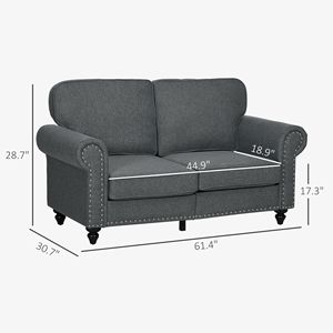 Divano a 2 Posti Stile Mid-Century Modern, Piccolo Divano Componibile con Finitura a Borchie per Soggiorno e Camera da Letto, Disponibile in Grigio Antracite - Product Image 3