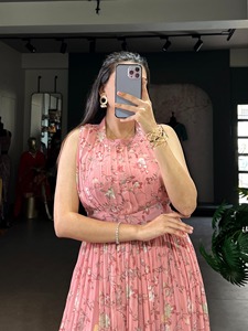 MarbalFloral Print Floor-Length Gown For Women Elegant Spring Wedding Dress Loose Fit Rayon Material India - Product Image 5