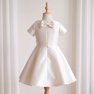 Vestido de Niña para Damas de Honor Veloura, Lujoso, Color Marfil, Satinado, con Flores 3D, Estilo Princesa, para Cumpleaños, Boda, Primera Comunión, TUTUPETTi - Product Image 3