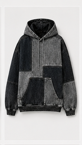 เสื้อฮู้ดเดนิมผู้ชาย ดีไซน์แบบปะติดปะต่อ พร้อมกระเป๋าจิงโจ้ ทรงปกติ สไตล์ฤดูใบไม้ร่วง - Product Image 5