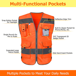 Chaleco de Seguridad Naranja para Hombre con Franjas Reflectantes, Cierre de Cremallera, Múltiples Bolsillos, Transpirable, de Poliéster, Ropa Exterior Informal - Product Image 3