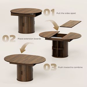 Tavolo da Cucina Stile Fattoria in Noce da 60 Pollici, Estensibile per 6 Persone, con Ripiano a 2 Livelli e Porte Scorrevoli Scanalate - Product Image 5