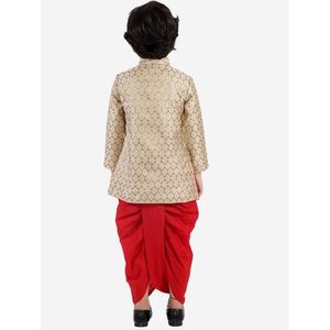 Kurta de Poliéster con Diseño de Brocado Dorado para Niños, con Mangas Largas y Dhoti, Ropa Tradicional Étnica para Bodas y Fiestas para Niñas - Product Image 2