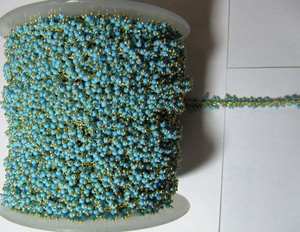 1 Foot- Smooth Turquoise Grape Beaded 2mm Cluster Chain. <b>Wire</b> Wrap Angoori Chain - Product Image 3